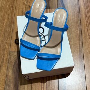 Aldo Bright Blue Double-Strap Square-Toe Heels